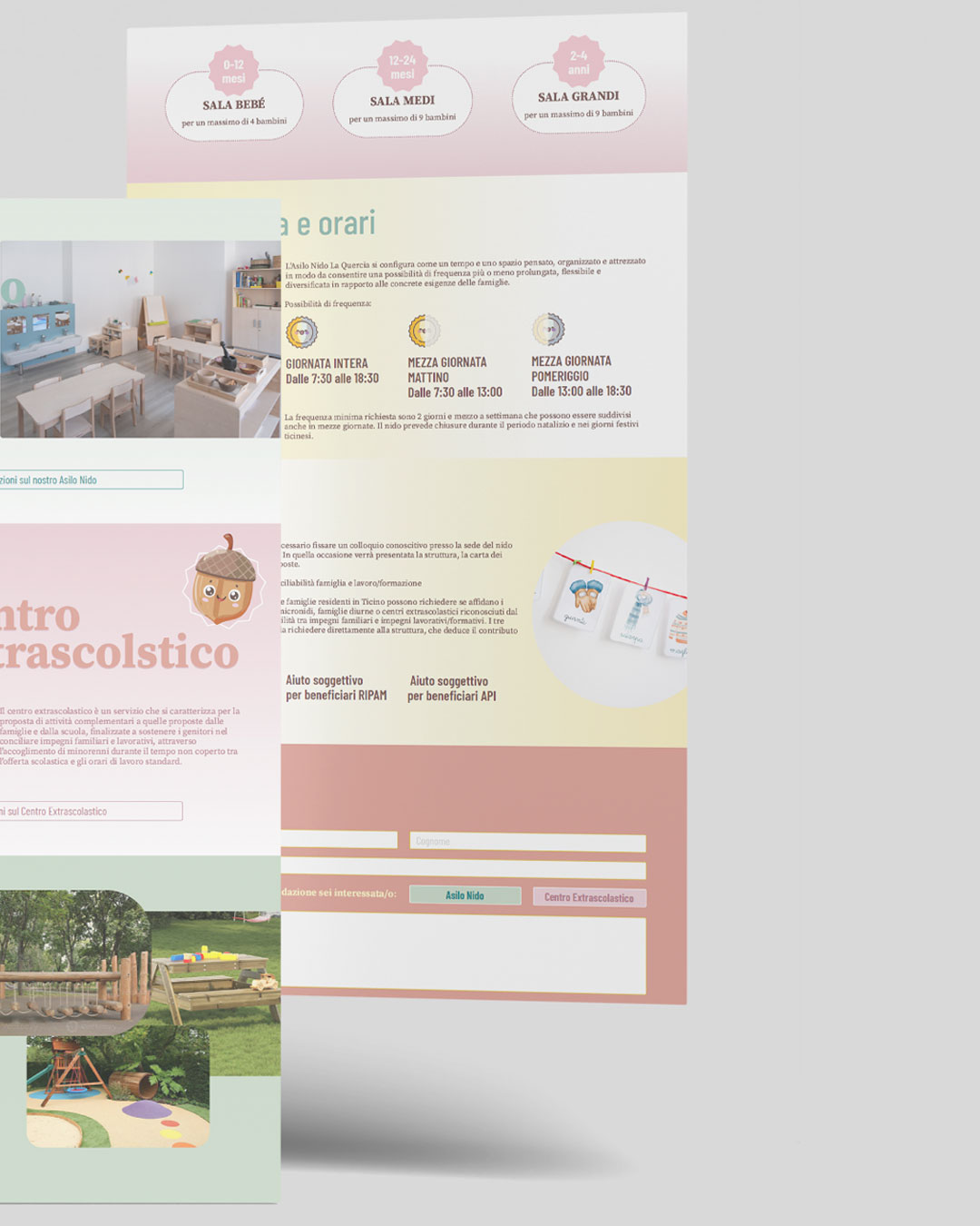User Experience design per siti scolastici, layout chiaro e icone intuitive ispirate alla natura.